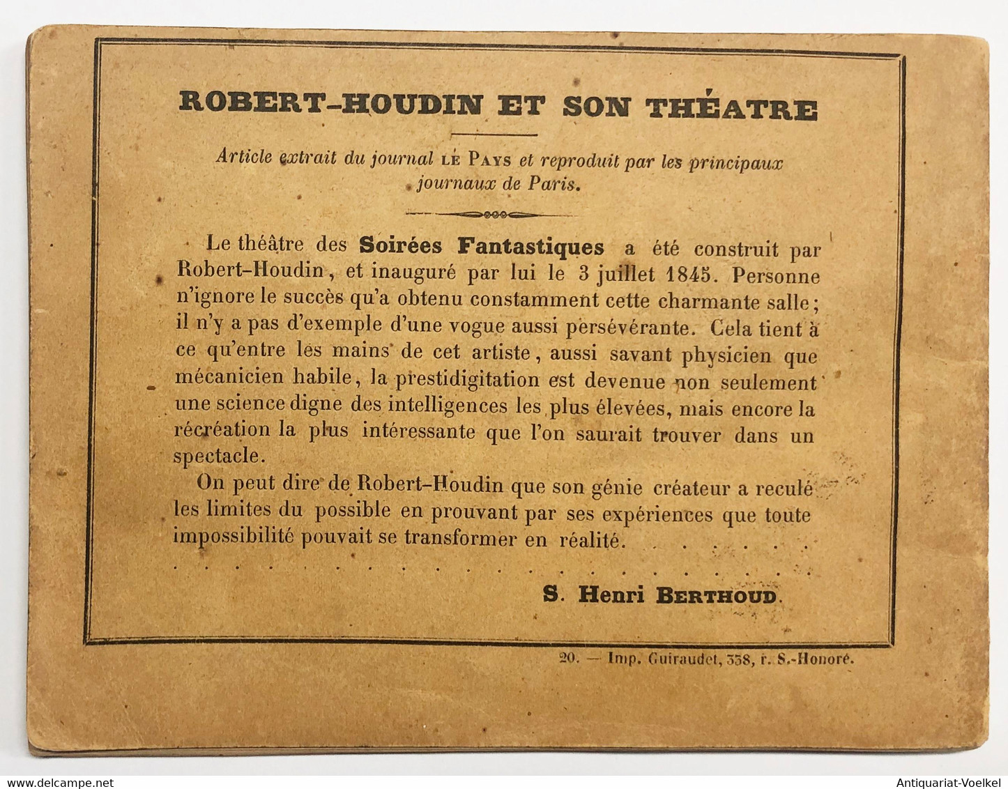 Album des Soirées Fantastiques de Robert Houdin au Palais-Royal. Tome Second. (Title on binding: Souvenir des