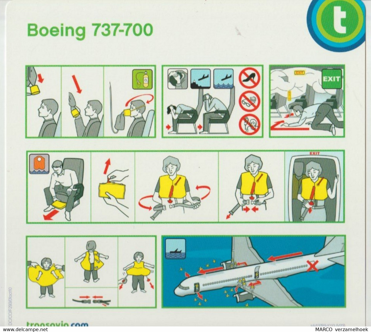 Safety Card Transavia Boeing 737-700 Old Logo - Scheda Di Sicurezza