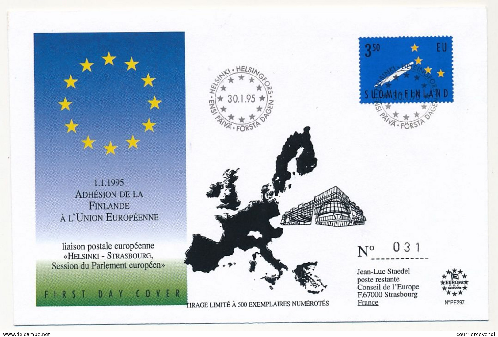 FINLANDE - Adhésion De La Finlande à L'Union Européenne - 30/1/1995 - Cartas & Documentos
