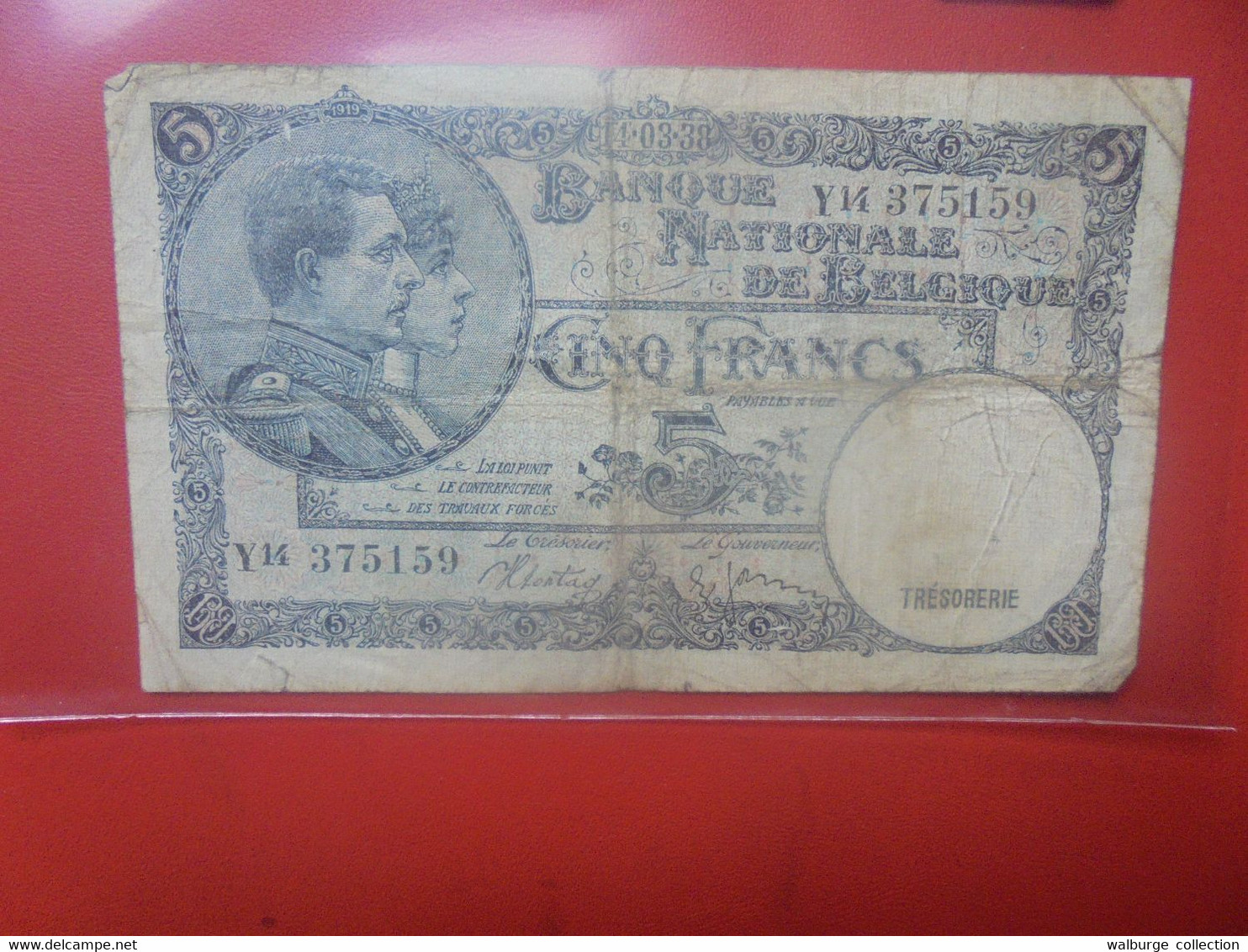 BELGIQUE 5 FRANCS 4-3-1938 Circuler (B.18) - 5 Francos