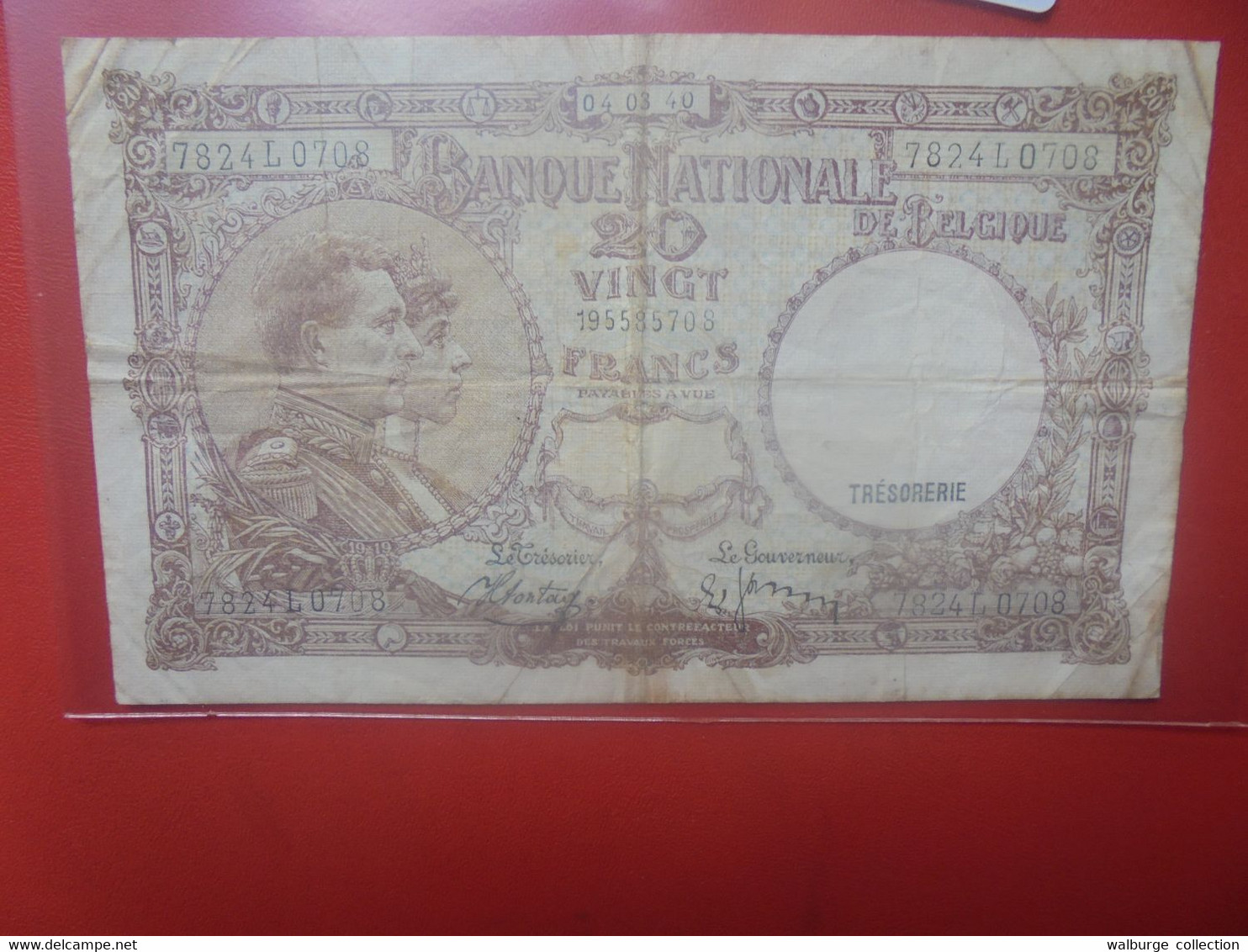 BELGIQUE 20 FRANCS 04-03-1940 DATE RARE Circuler (B.18) - 20 Francs