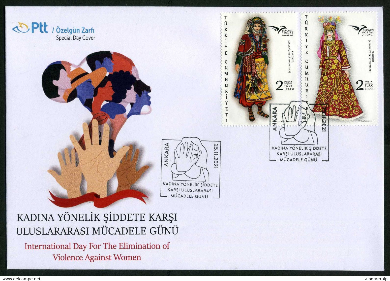 Turkey 2021 Elimination Of Violence Against Women, International Day | Hands, Special Cover - Brieven En Documenten