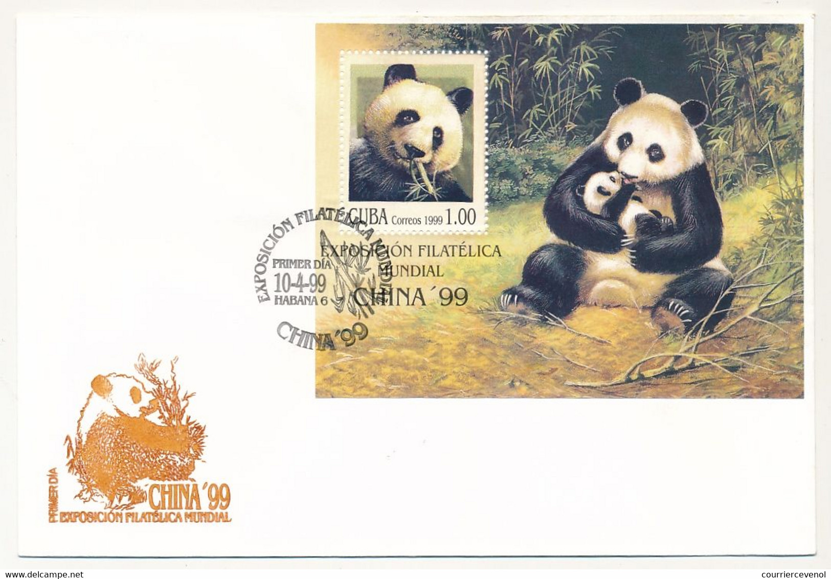 CUBA - Bloc PANDA - Exposition Philatélique Mondiale 10/4/1999 Primer Dia Habana 6 - CHINA 99 - Briefe U. Dokumente