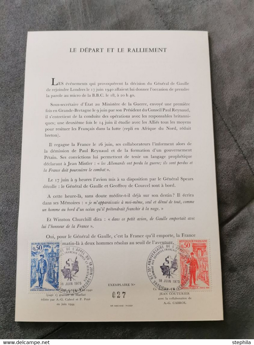 RARE ! ⭐ FRANCE ENCART Double FDC Appel 18 Juin 1940 Mémorial Au Général De Gaulle 1970 Limité N°té Timbre 1er Jour ⭐ - 1970-1979