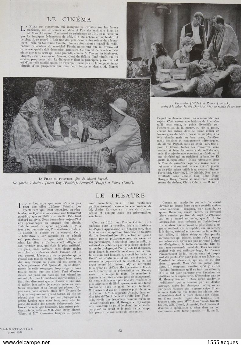 L'ILLUSTRATION N° 5121 / 03-05-1941 SCAPINI LAMARTINE JOCELYN GOERING SERBIE DARLAN MARCEL PAGNOL PUISATIER PAUL VITRY
