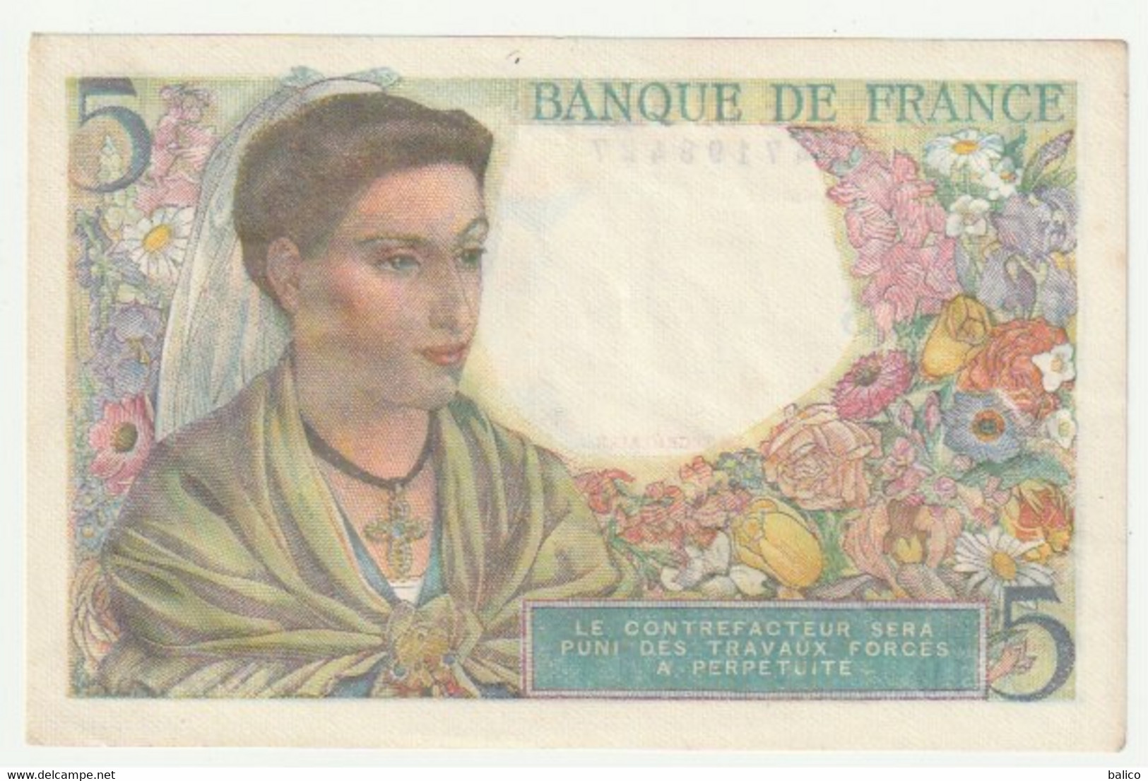 France - Billet 5 Francs Berger, 2 - 6 - 1943  N°  98427   X.19 - 5 F 1943-1947 ''Berger''