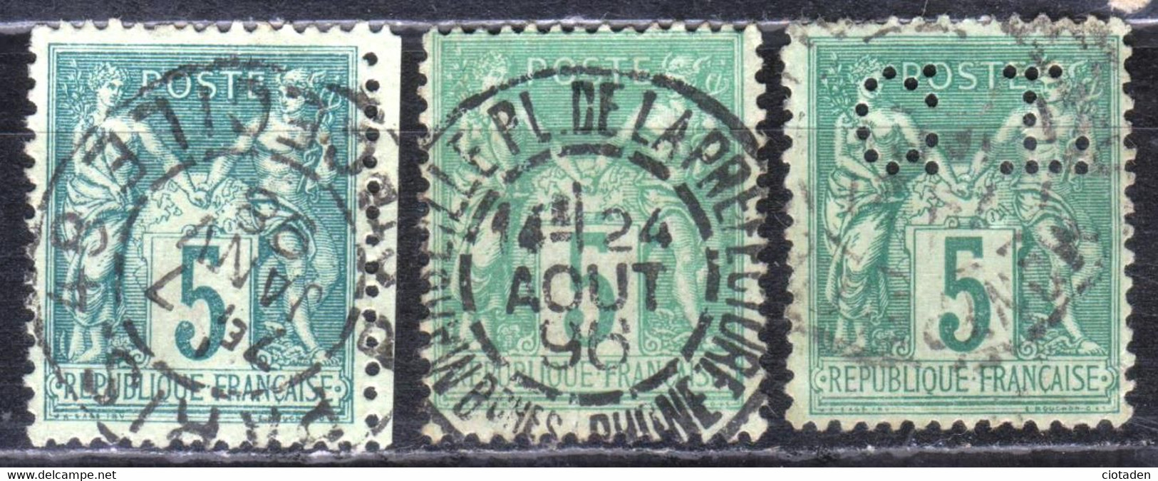 Type SAGE - Variétés Sur 3 Timbres 5c Vert - Gebruikt