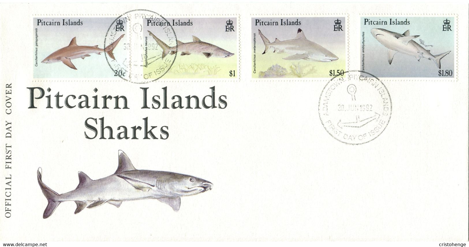 Pitcairn Islands 1992 Sharks FDC (SG 414-417) - Pitcairn Islands