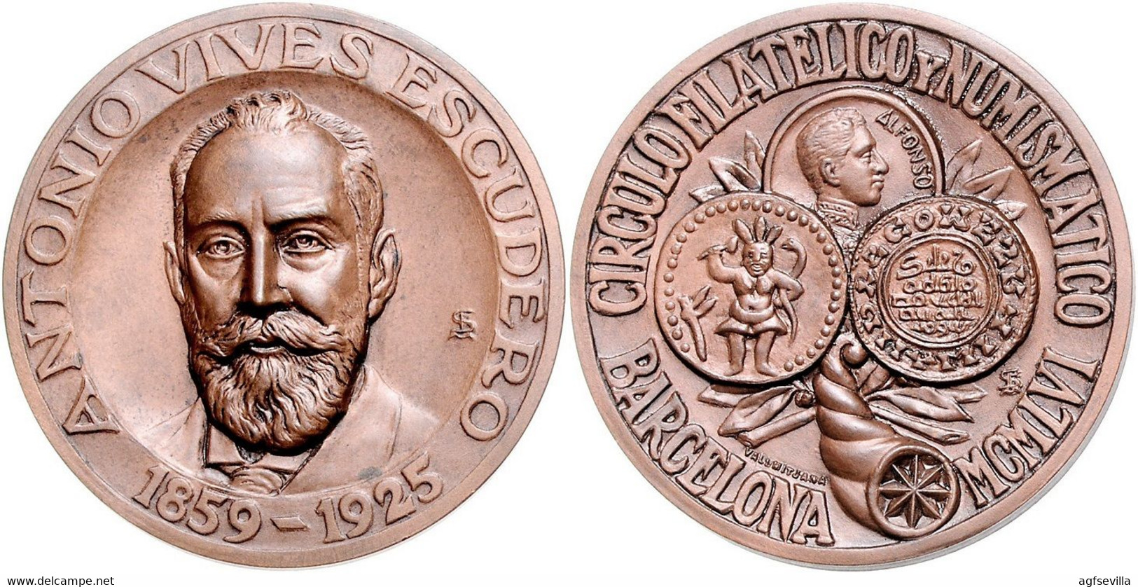 ESPAÑA. MEDALLA HOMENAJE A ANTONIO VIVES ESCUDERO. BARCELONA. 1.956. BRONCE. ESPAGNE. SPAIN MEDAL - Firma's