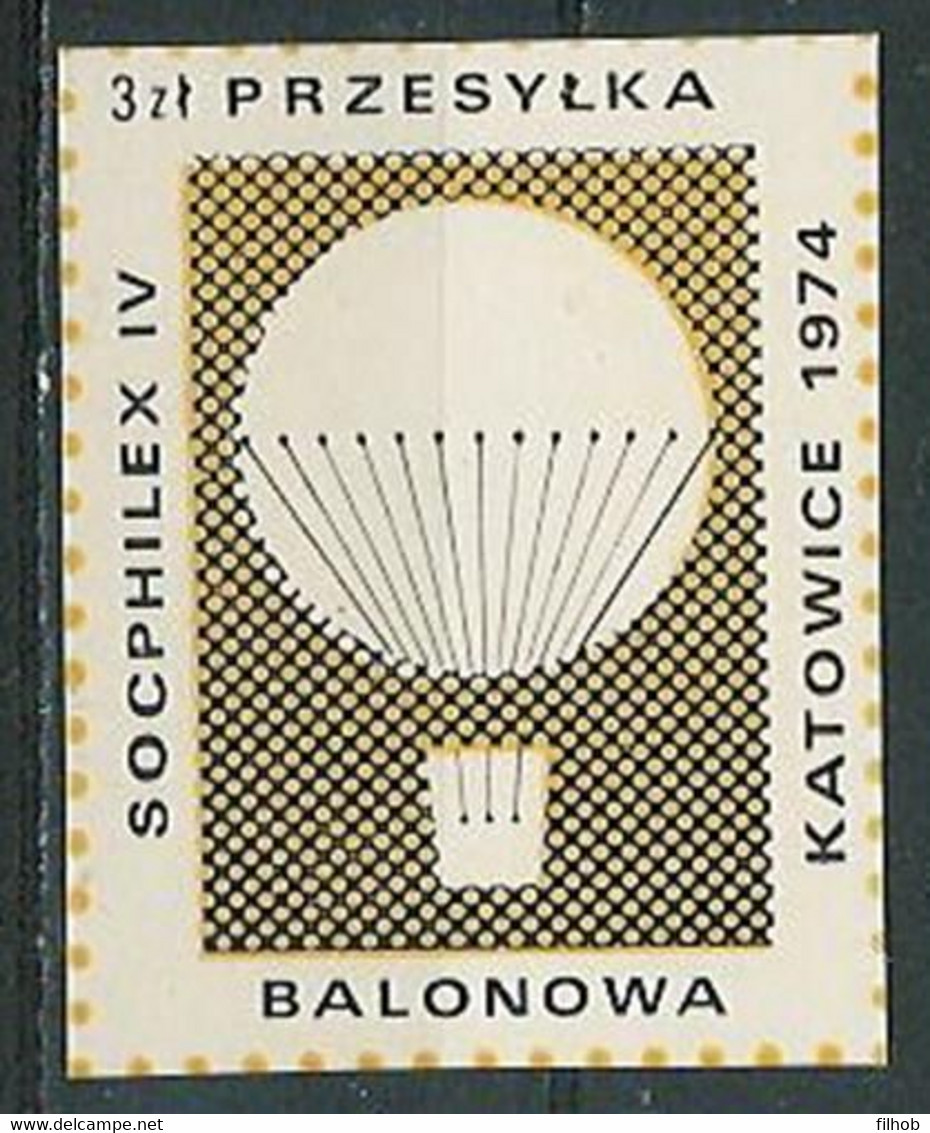 Poland Label - Balloon 1974 (L032): Katowice Socphilex IV - Balloons