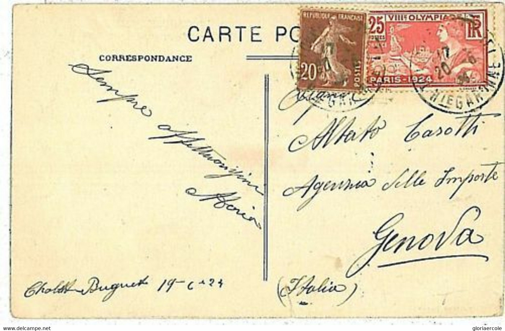 09791 - FRANCE  - POSTAL HISTORY - OLYMPIC GAMES Stamp On POSTCARD 1924 - Ete 1924: Paris