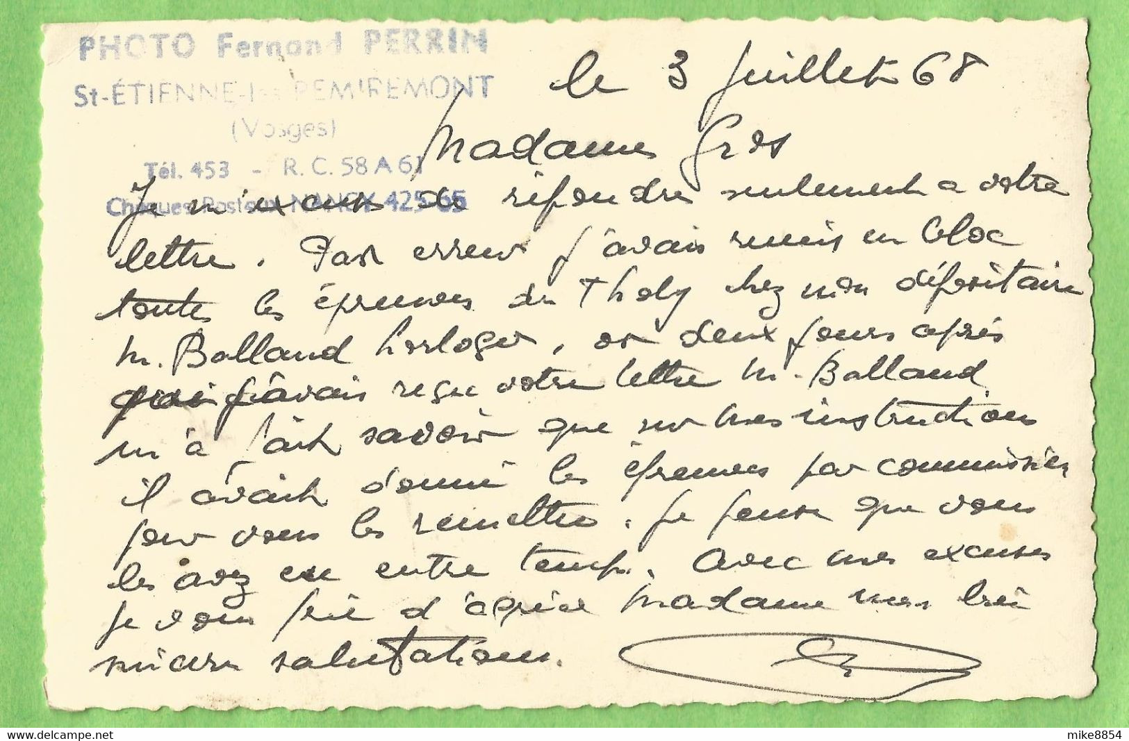 F1034  "Carte" Photo  SAINT-ROMARY ?  - Fernand PERRIN  - SAINT ETIENNE Lès REMIREMONT (Vosges)   ++++ - Saint Etienne De Remiremont