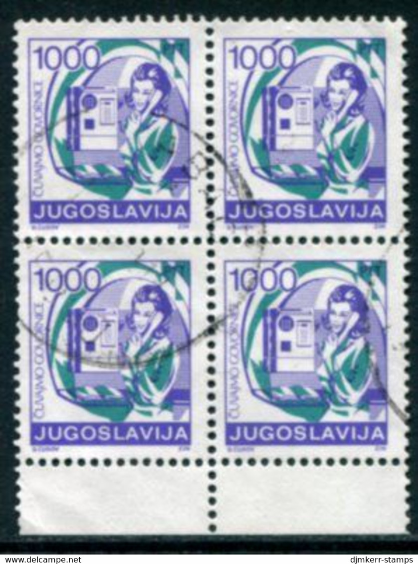 YUGOSLAVIA 1988 Postal Services Definitive 1000 D. Block Of 4 Used..  Michel 2287A - Unused Stamps