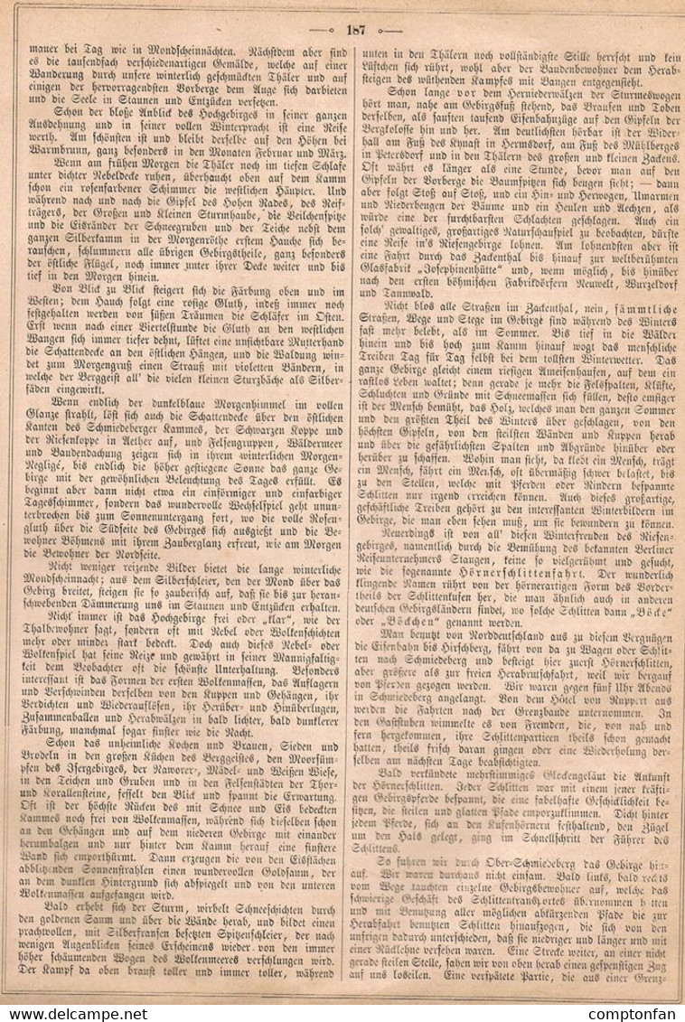 A102 913 - Riesengebirge Hörnerschlitten Rodeln Hornschlitten Artikel Von 1869 !! - Autres & Non Classés