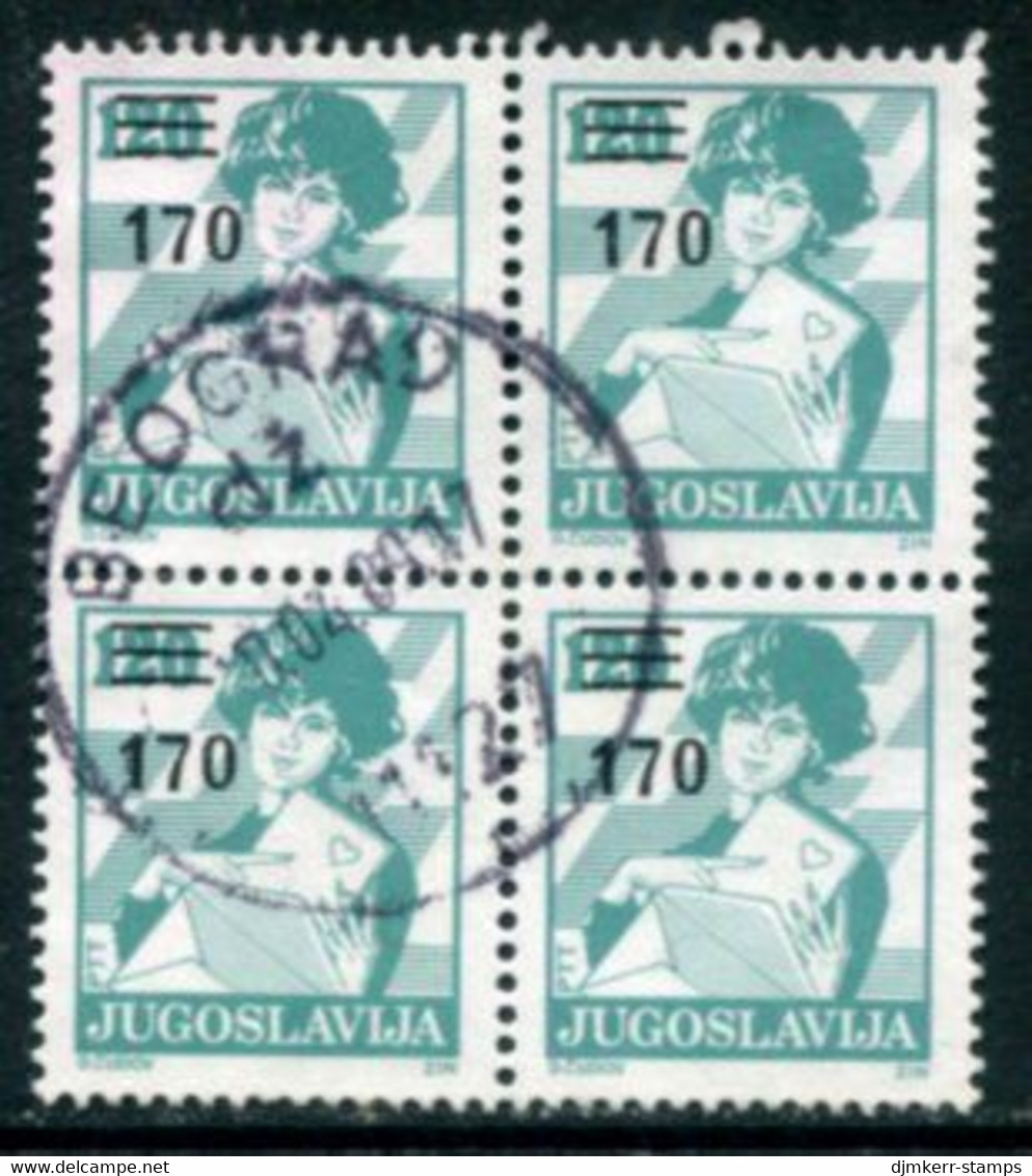 YUGOSLAVIA 1988 Surcharge 170 On Postal Services Definitive 120 D. . Block Of 4 Used..  Michel 2316 - Neufs