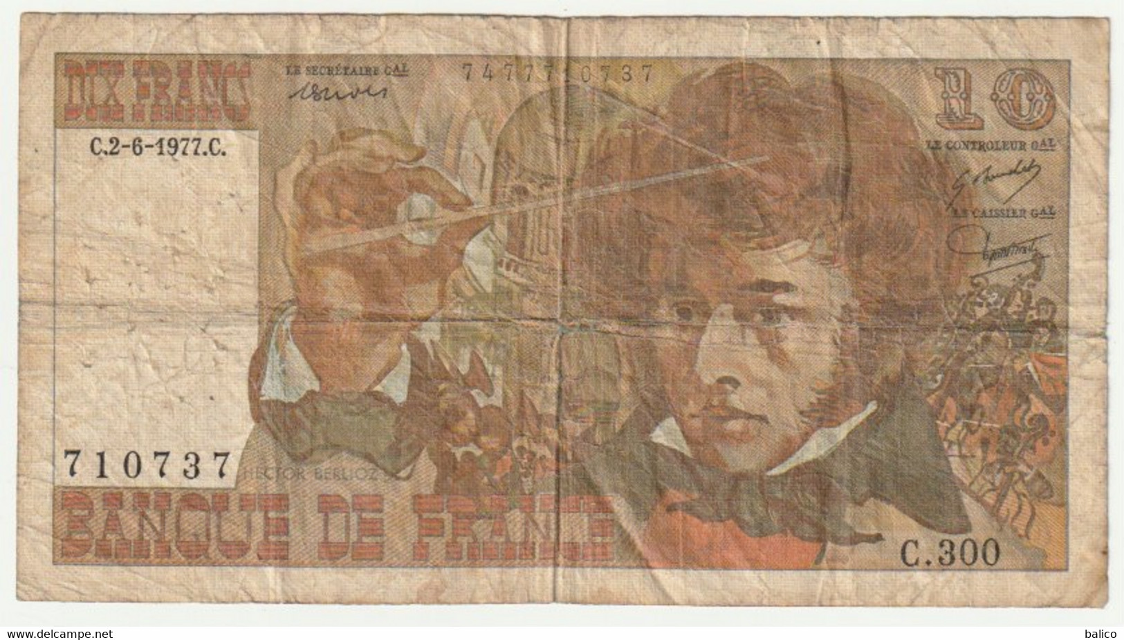 France - Billet De  10 Francs  Berlioz - 2-6-1977 - N° 710737  C.300 - 10 F 1972-1978 ''Berlioz''