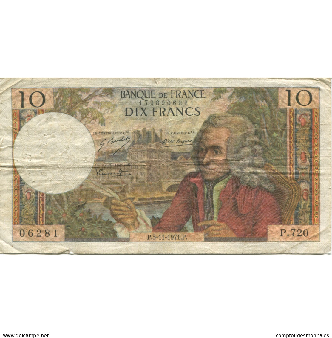 France, 10 Francs, Voltaire, 1971, 1971-11-05, TB, Fayette:62.52, KM:147d - 10 F 1963-1973 ''Voltaire''