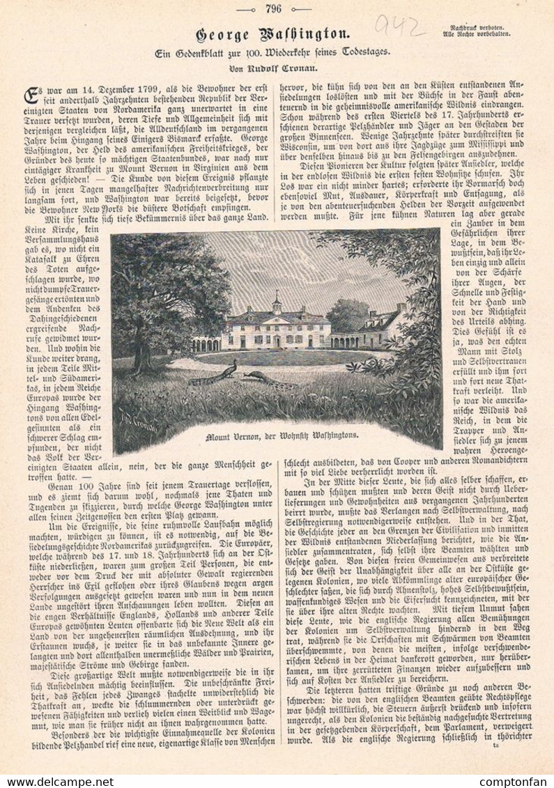 A102 942 - Rudolf Cronau George Washington Gedenkblatt 100 Jahre  Artikel Von 1899 !! - Politique Contemporaine