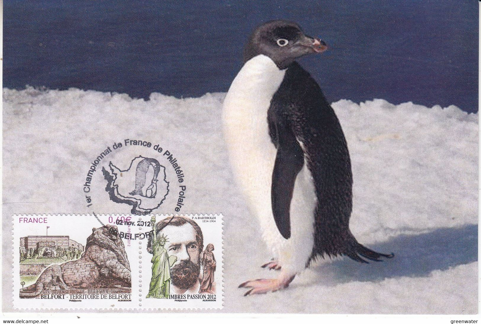 France 2012 Championnat De France De Philatelie Polaire Postcard Penguin Ca Belfort (57430) - Événements & Commémorations