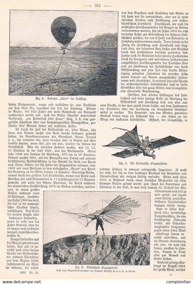 A102 948 - Kunst Des Fliegens Fesselballon Luftschiff Lilienthal Artikel Von 1899 !! - Autres & Non Classés