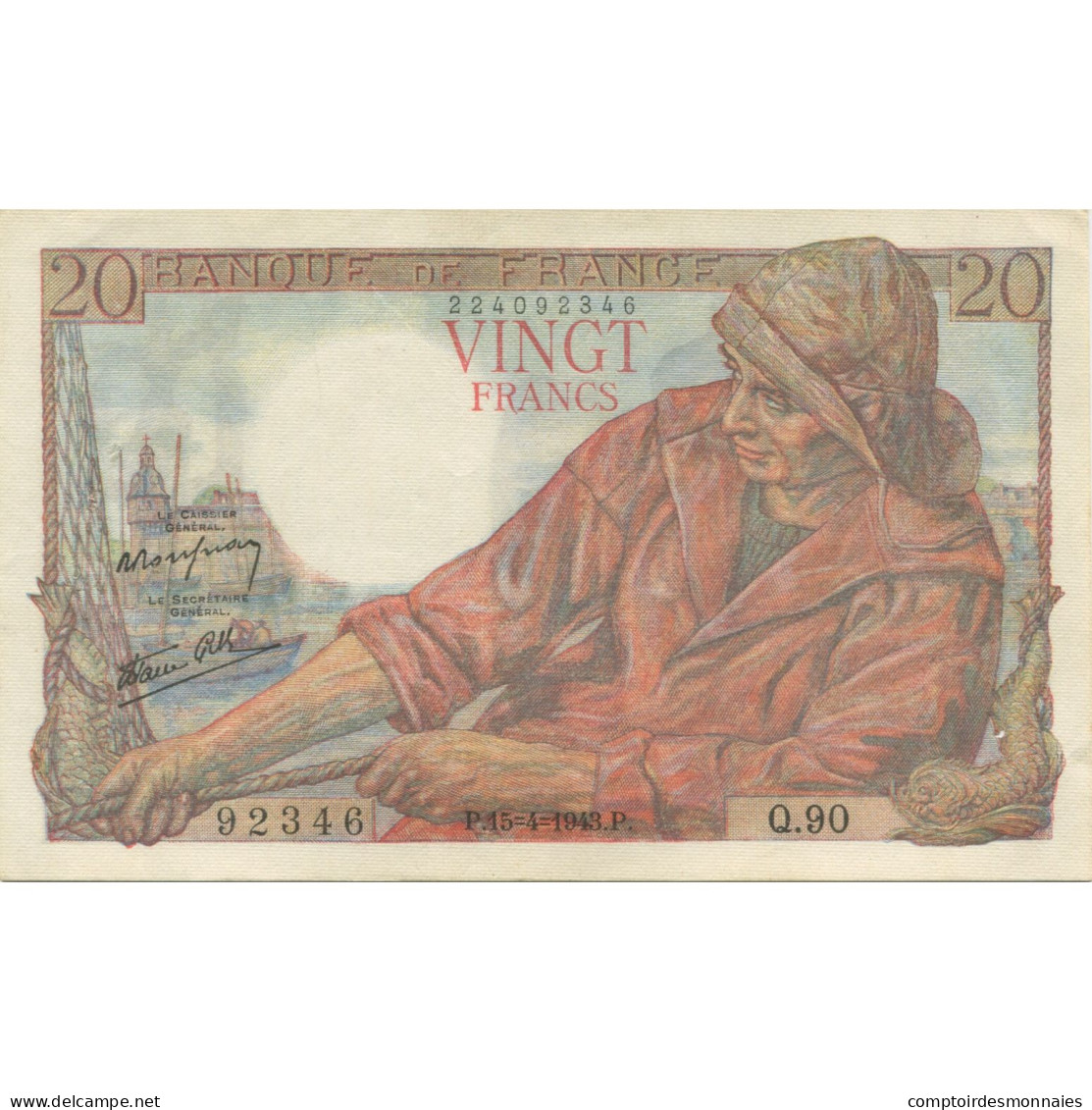 France, 20 Francs, Pêcheur, 1943, 1943-04-15, NEUF, Fayette:13.6, KM:100a - 20 F 1942-1950 ''Pêcheur''