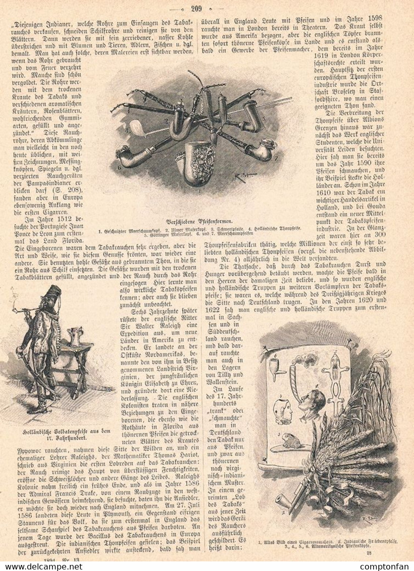 A102 956 - Richard Starcke Geschichte Der Tabakspfeife Tabak Artikel Von 1894 !! - Autres & Non Classés