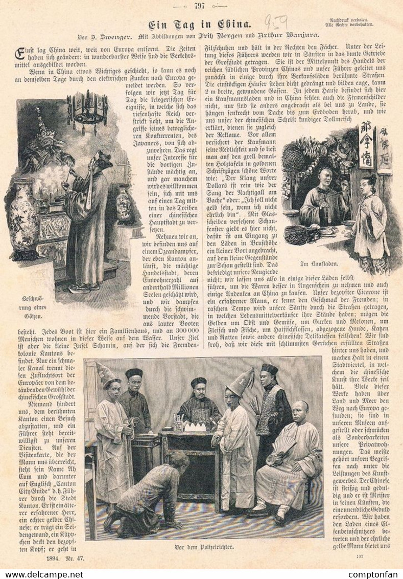 A102 959 - Fritz Bergen Ein Tag In China Peking Kunst Artikel Von 1894 !! - Sonstige & Ohne Zuordnung