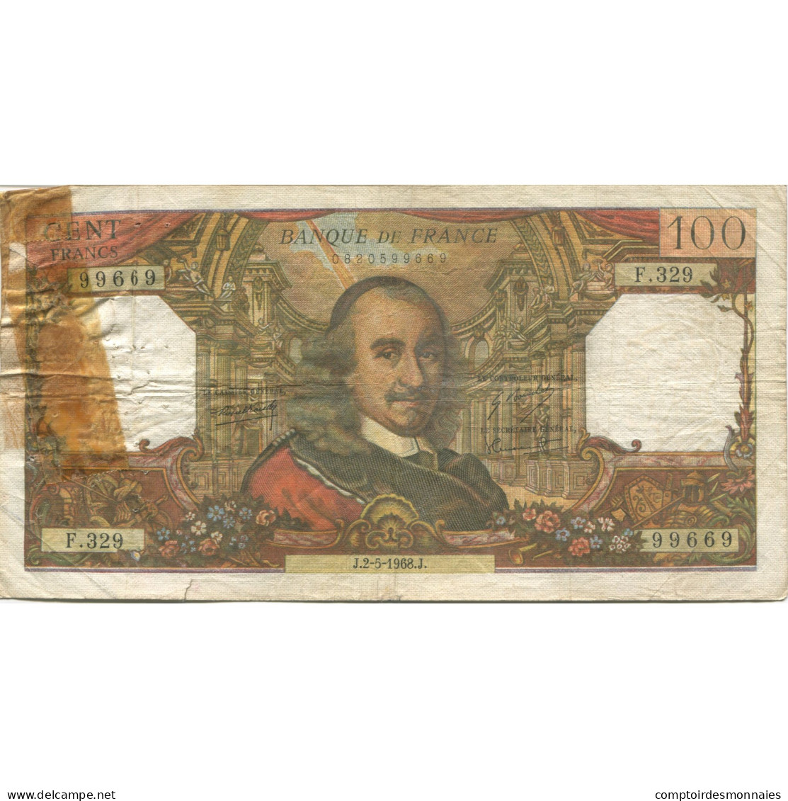 France, 100 Francs, Corneille, 1968, 1968-05-02, B, Fayette:65.22, KM:149c - 100 F 1964-1979 ''Corneille''