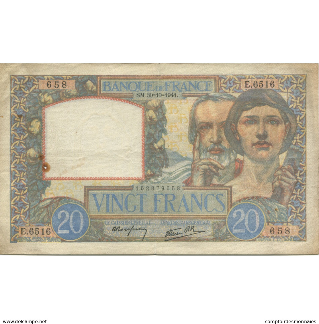 France, 20 Francs, Science Et Travail, 1941, 1941-10-30, TTB, Fayette:12.19 - 20 F 1939-1942 ''Science Et Travail''