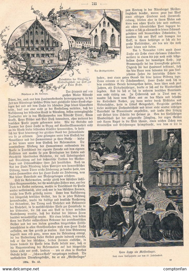 A102 962 - Konrad Weigand Hans Sachs Gedenkblatt Artikel Von 1894 !! - Autres & Non Classés