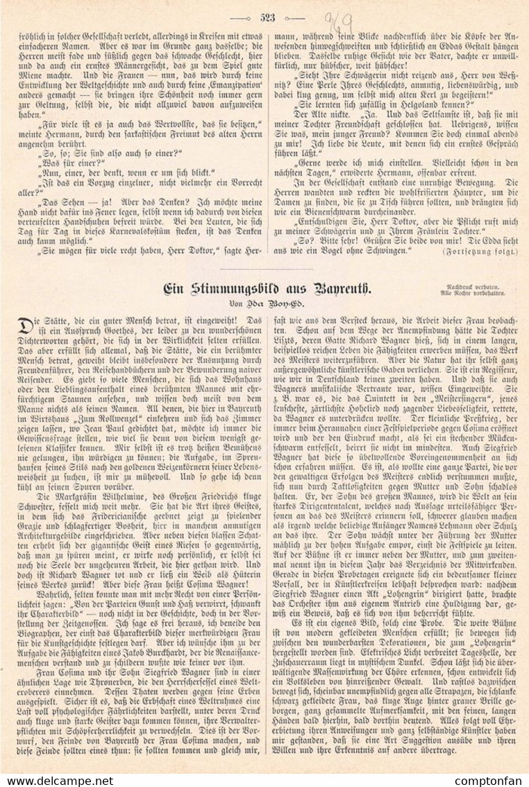 A102 969 - Bayreuth Festspiele Cosima Richard Wagner Artikel Von 1894 !! - Música