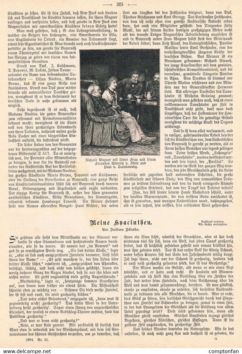 A102 969 - Bayreuth Festspiele Cosima Richard Wagner Artikel Von 1894 !! - Muziek