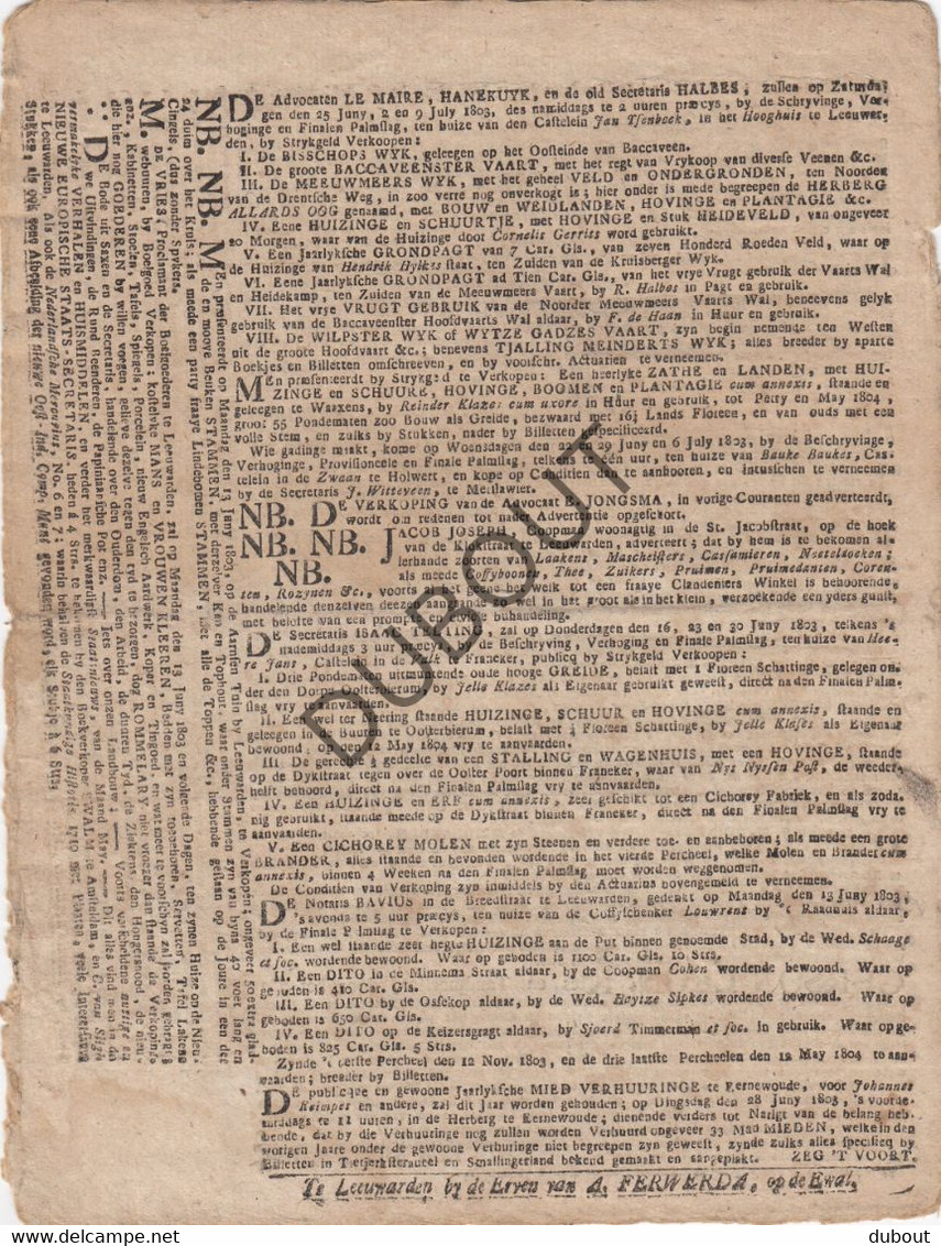 LEEUWARDEN - Krant/Journal - Leeuwarder Courant 1803 - Drukkerij Ferwerda (V583D) - General Issues