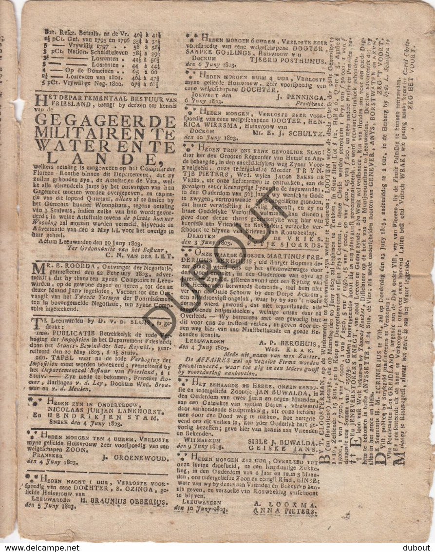 LEEUWARDEN - Krant/Journal - Leeuwarder Courant 1803 - Drukkerij Ferwerda (V583D) - Informations Générales