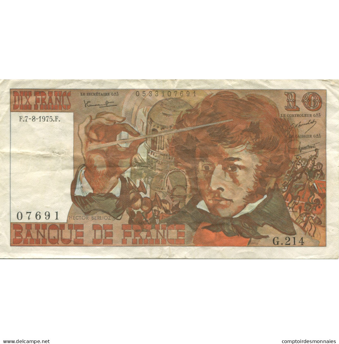 France, 10 Francs, Berlioz, 1975, 1975-08-07, TTB+, Fayette:63.12, KM:150b - 10 F 1972-1978 ''Berlioz''