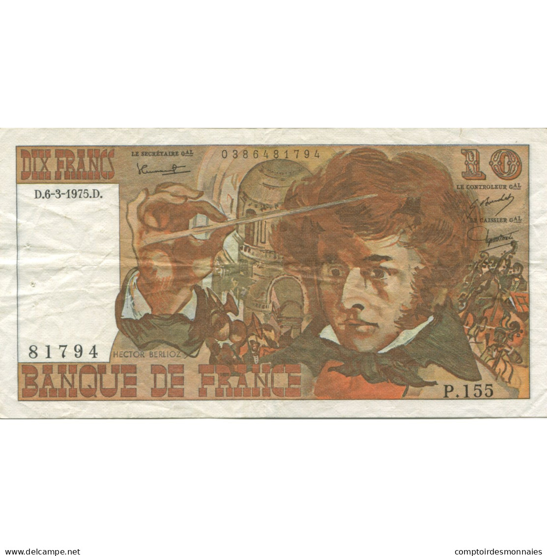 France, 10 Francs, Berlioz, 1975, 1975-03-06, TTB+, Fayette:63.9, KM:150b - 10 F 1972-1978 ''Berlioz''