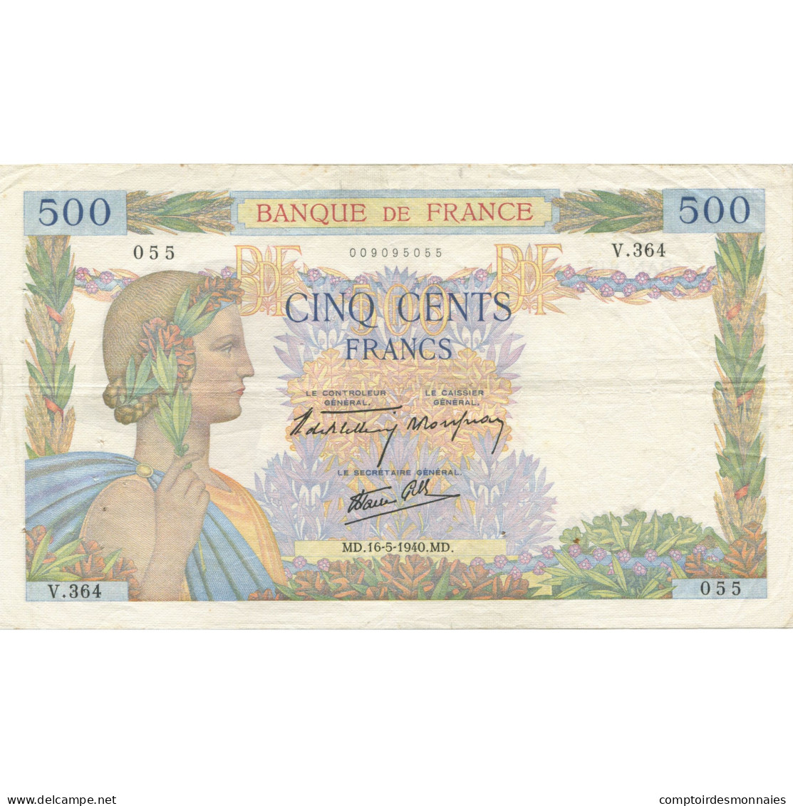 France, 500 Francs, La Paix, 1940, 1940-05-16, TTB+, Fayette:32.2, KM:95a - 500 F 1940-1944 ''La Paix''