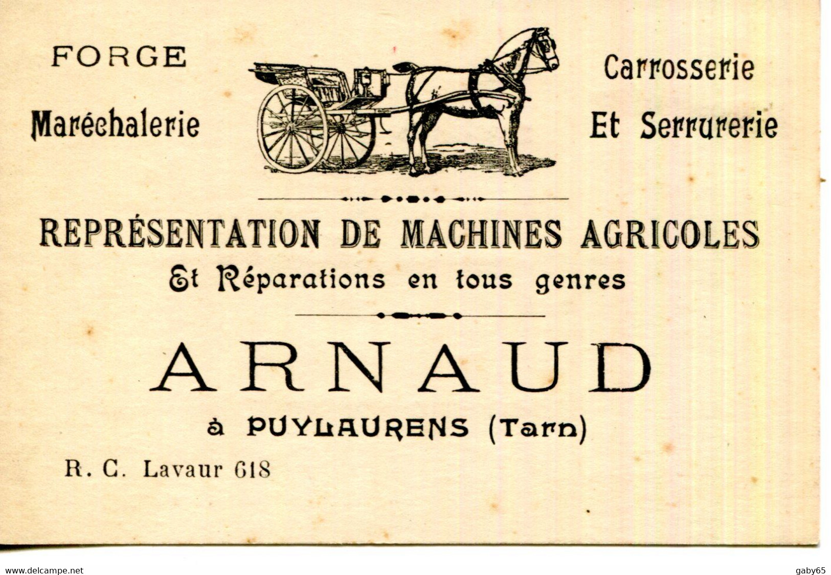 CARTE VISITE.81.TARN.PUYLAURENS.FORGE.MARECHALERIE.MACHINES AGRICOLES.ARNAUD. - Non Classés