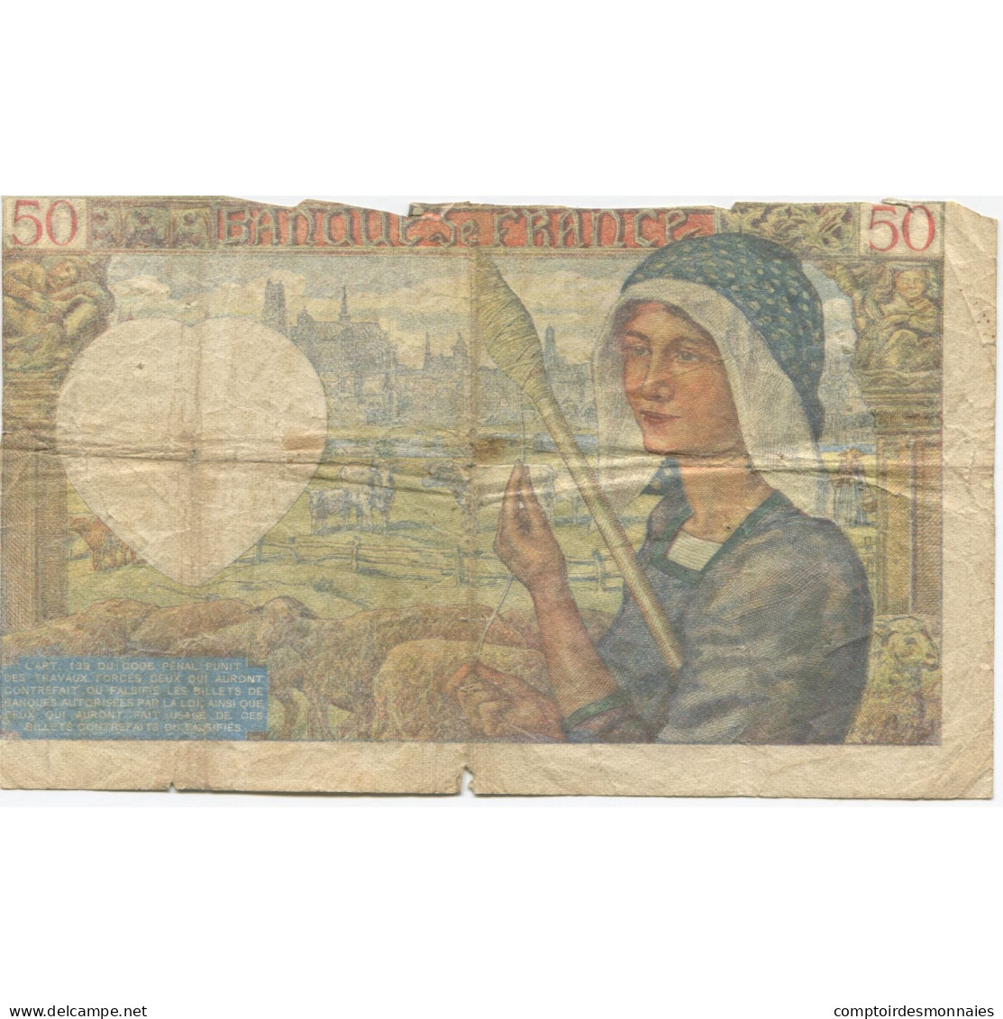 France, 50 Francs, Jacques Coeur, 1940, 1940-12-05, AB, Fayette:19.4, KM:93 - 50 F 1940-1942 ''Jacques Coeur''