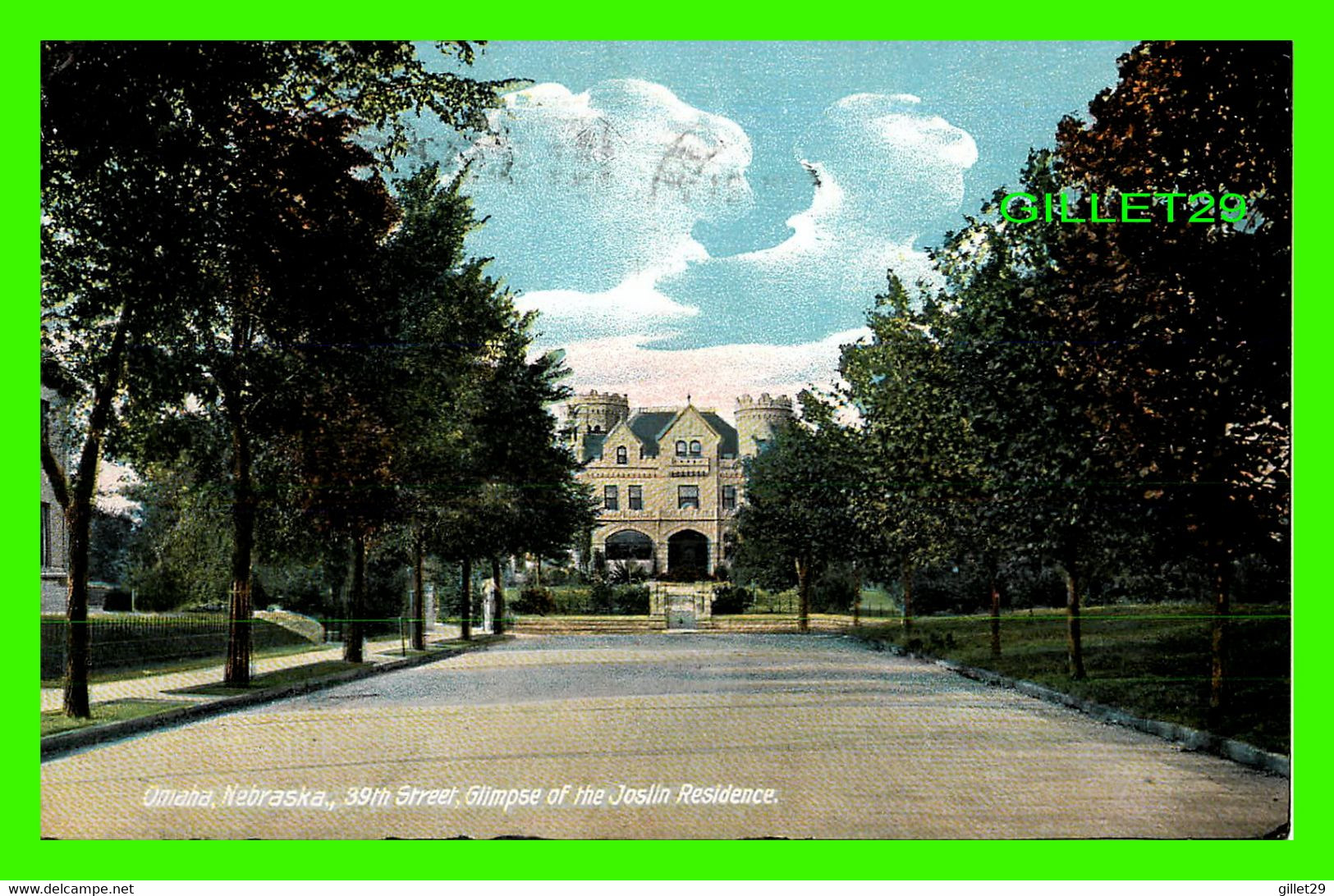 OMAHA, NE - 39th STREET, GLIMPSE OF THE JOSLIN RESIDENCE - TRAVEL IN 1911 - THE HUGH C LEIGHTON CO MANUFACTURING - - Omaha