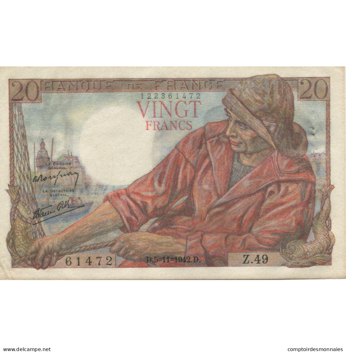 France, 20 Francs, Pêcheur, 1942, 1942-11-05, NEUF, Fayette:13.4, KM:100a - 20 F 1942-1950 ''Pêcheur''