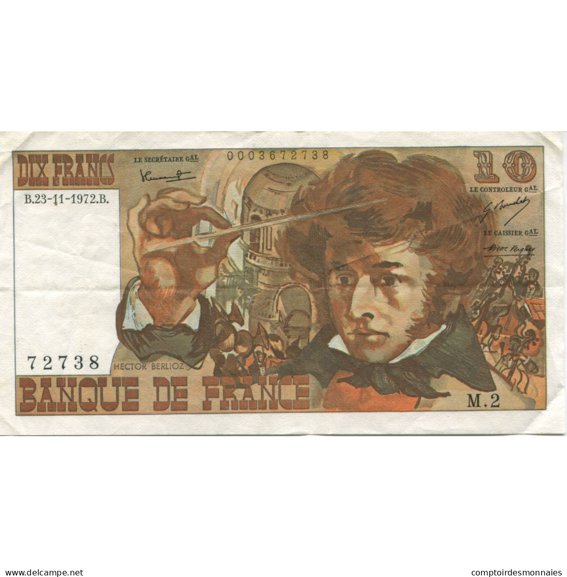 France, 10 Francs, Berlioz, 1972, 1972-11-23, SUP, Fayette:63.1, KM:150a - 10 F 1972-1978 ''Berlioz''
