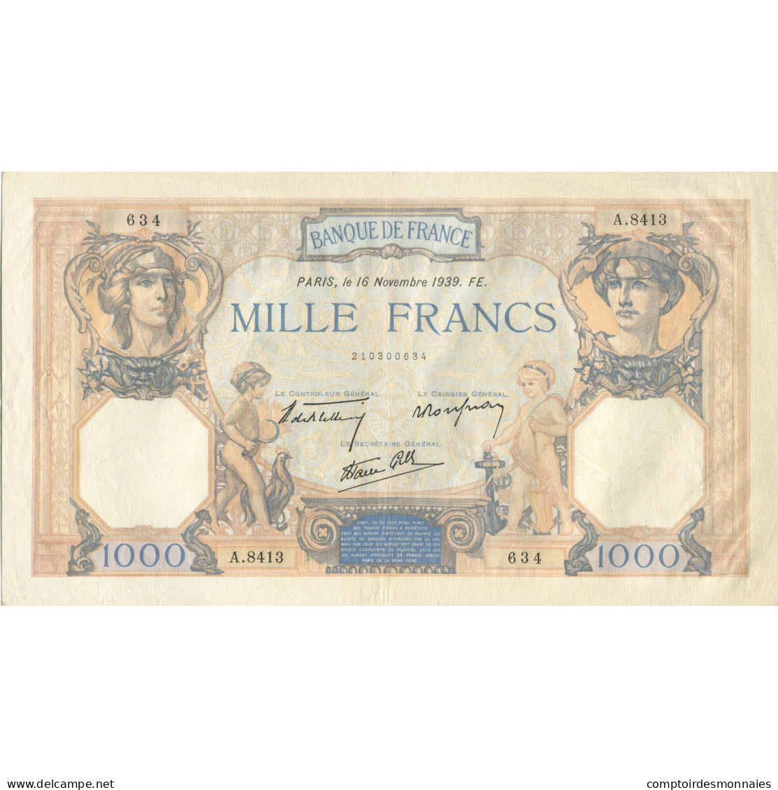 France, 1000 Francs, Cérès Et Mercure, 1939, 1939-11-16, SUP+, Fayette:38.39 - 1 000 F 1927-1940 ''Cérès Et Mercure''