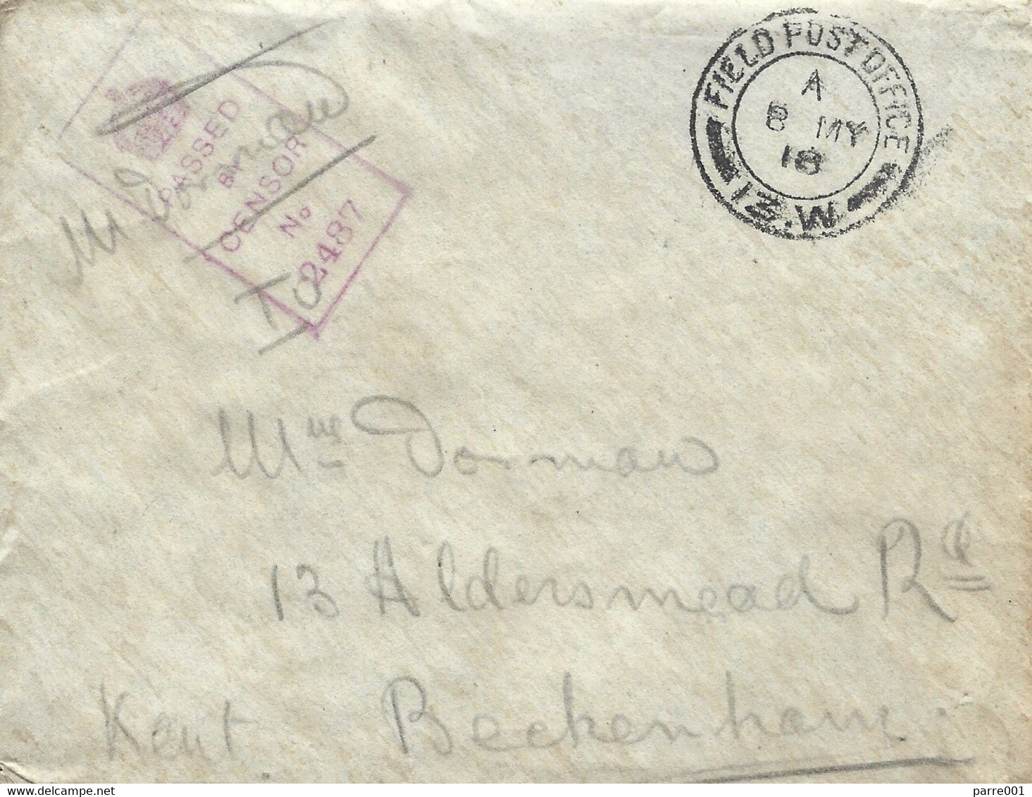 UK GB 1918 FPO 13.W France 11th Australian Brigade Censor 2487 OAS Forces Cover - Covers & Documents