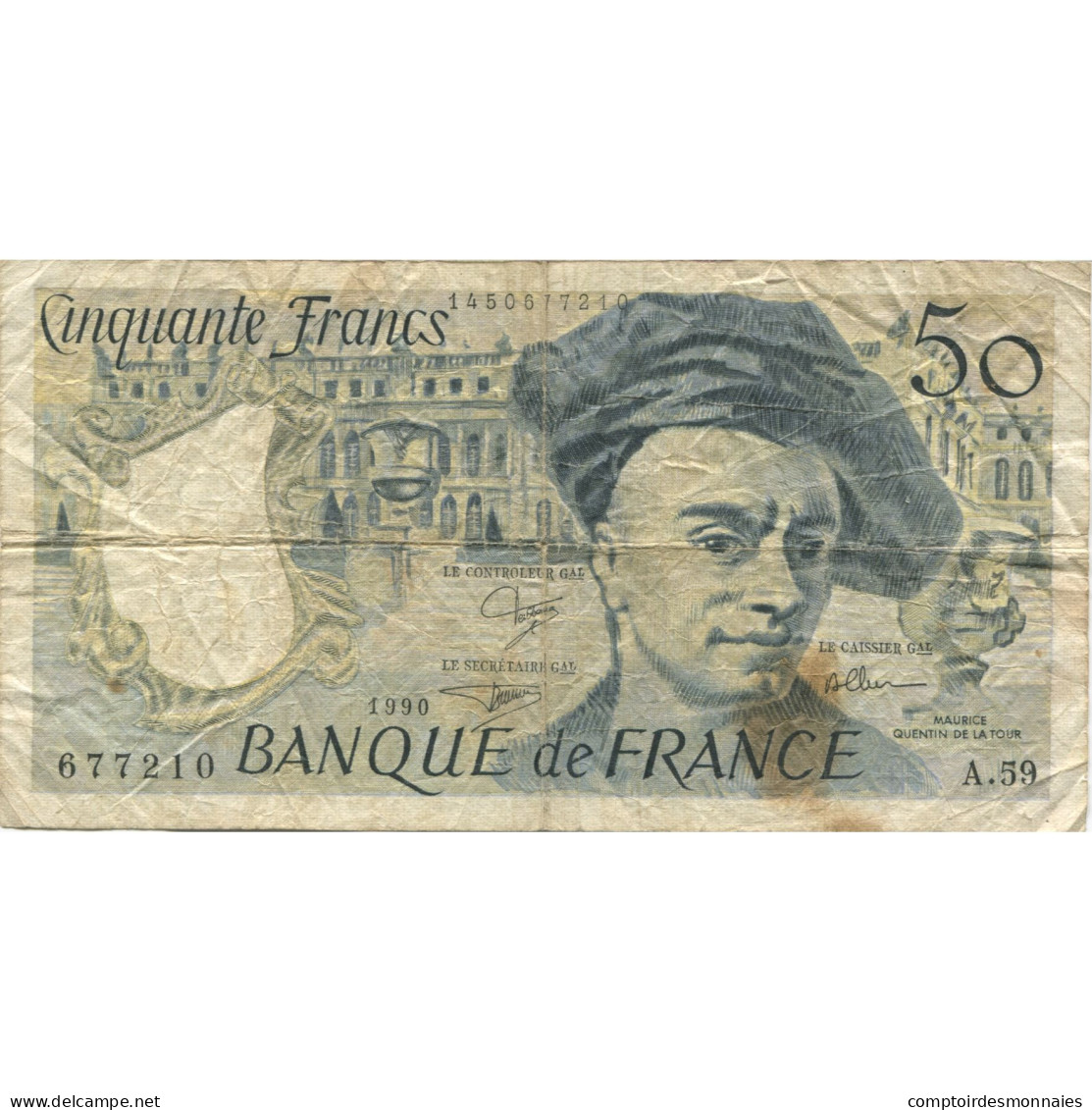 France, 50 Francs, Quentin De La Tour, 1990, A.59, B, Fayette:67.16, KM:152e - 50 F 1976-1992 ''quentin De La Tour''