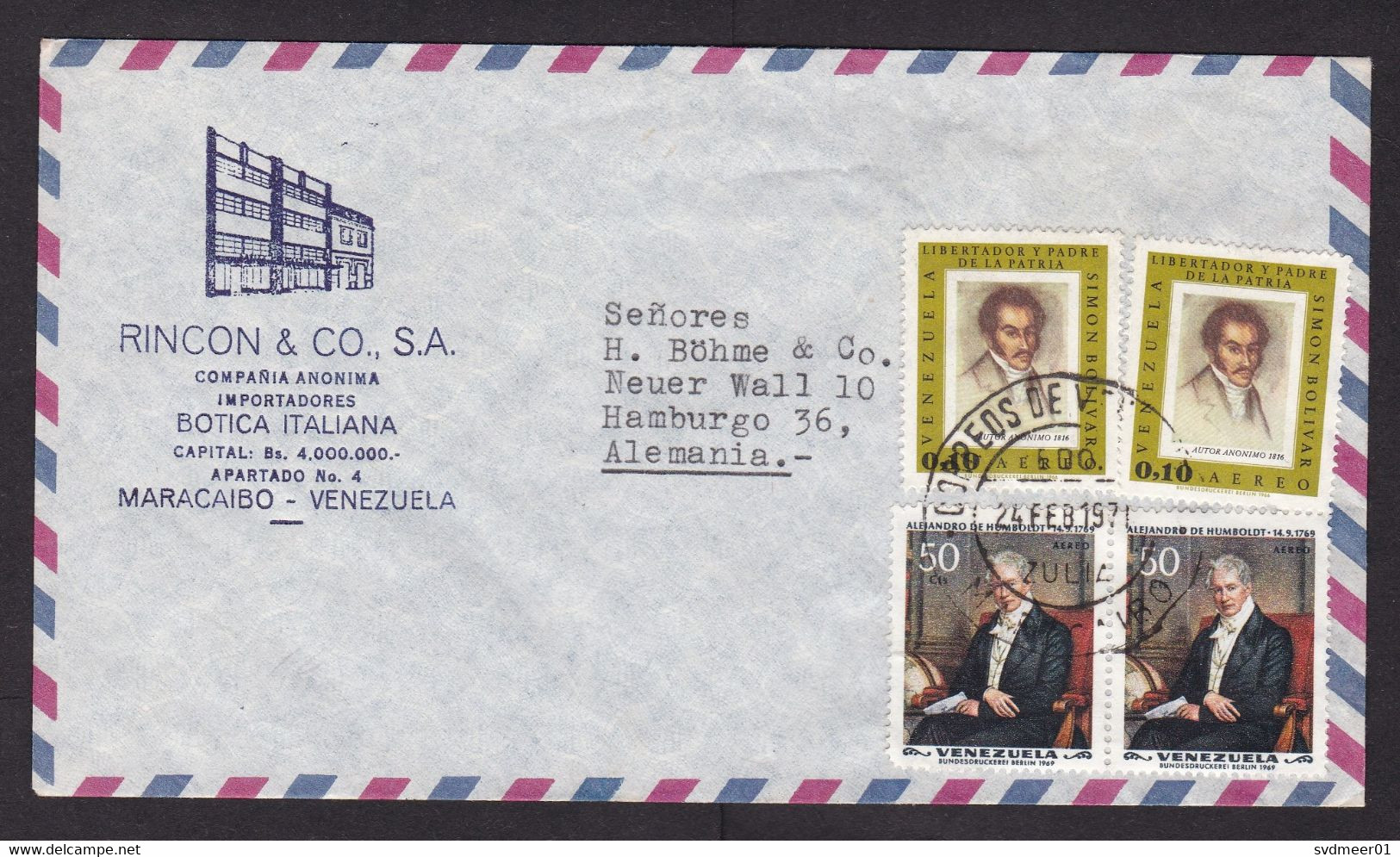 Venezuela: Airmail Cover To Germany, 1971, 4 Stamps, Humboldt, Science, Bolivar, History (1 Stamp Damaged) - Venezuela