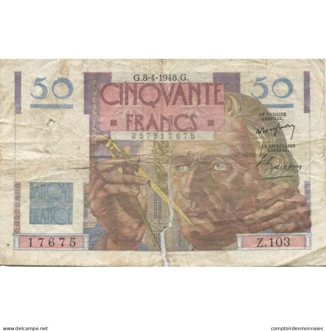 France, 50 Francs, Le Verrier, 1949, 1949-05-19, AB, Fayette:20.10, KM:127b - 50 F 1946-1951 ''Le Verrier''