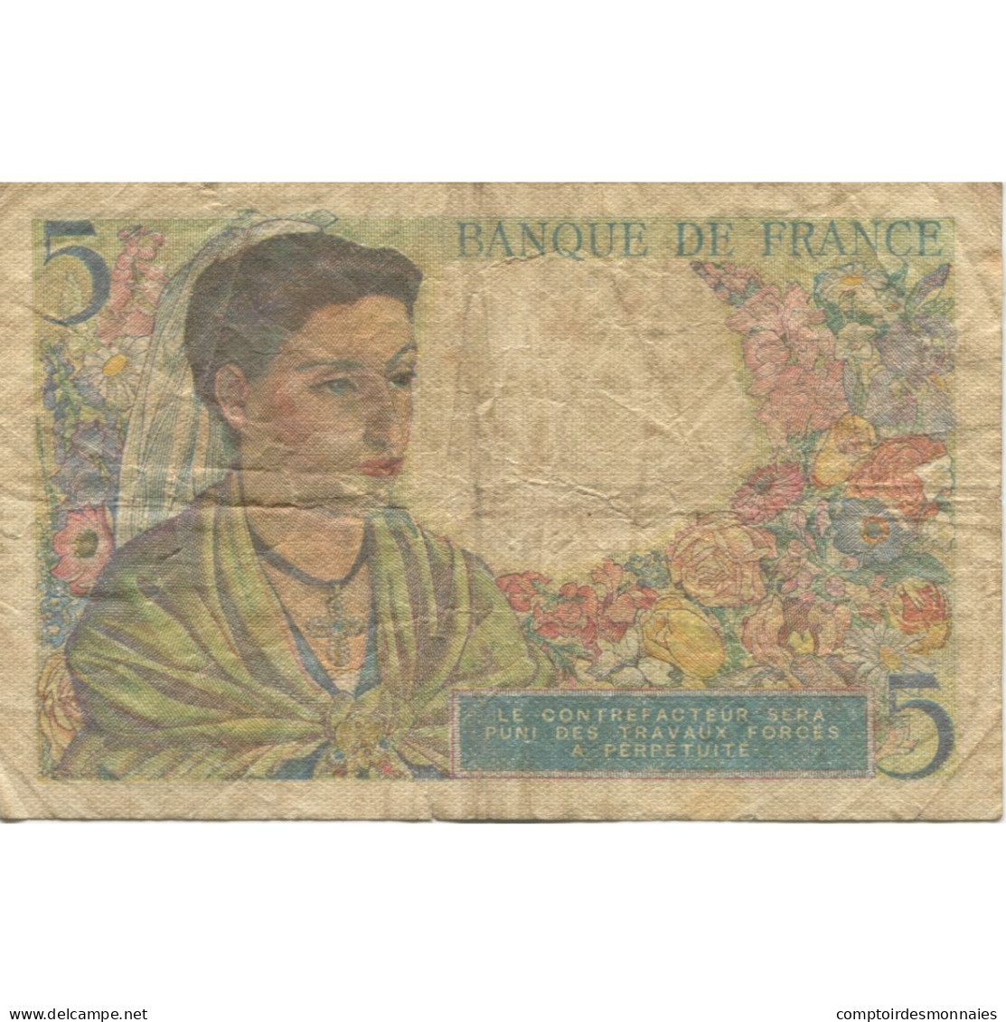 France, 5 Francs, Berger, 1943, 1943-06-02, AB, Fayette:05.01, KM:98a - 5 F 1943-1947 ''Berger''
