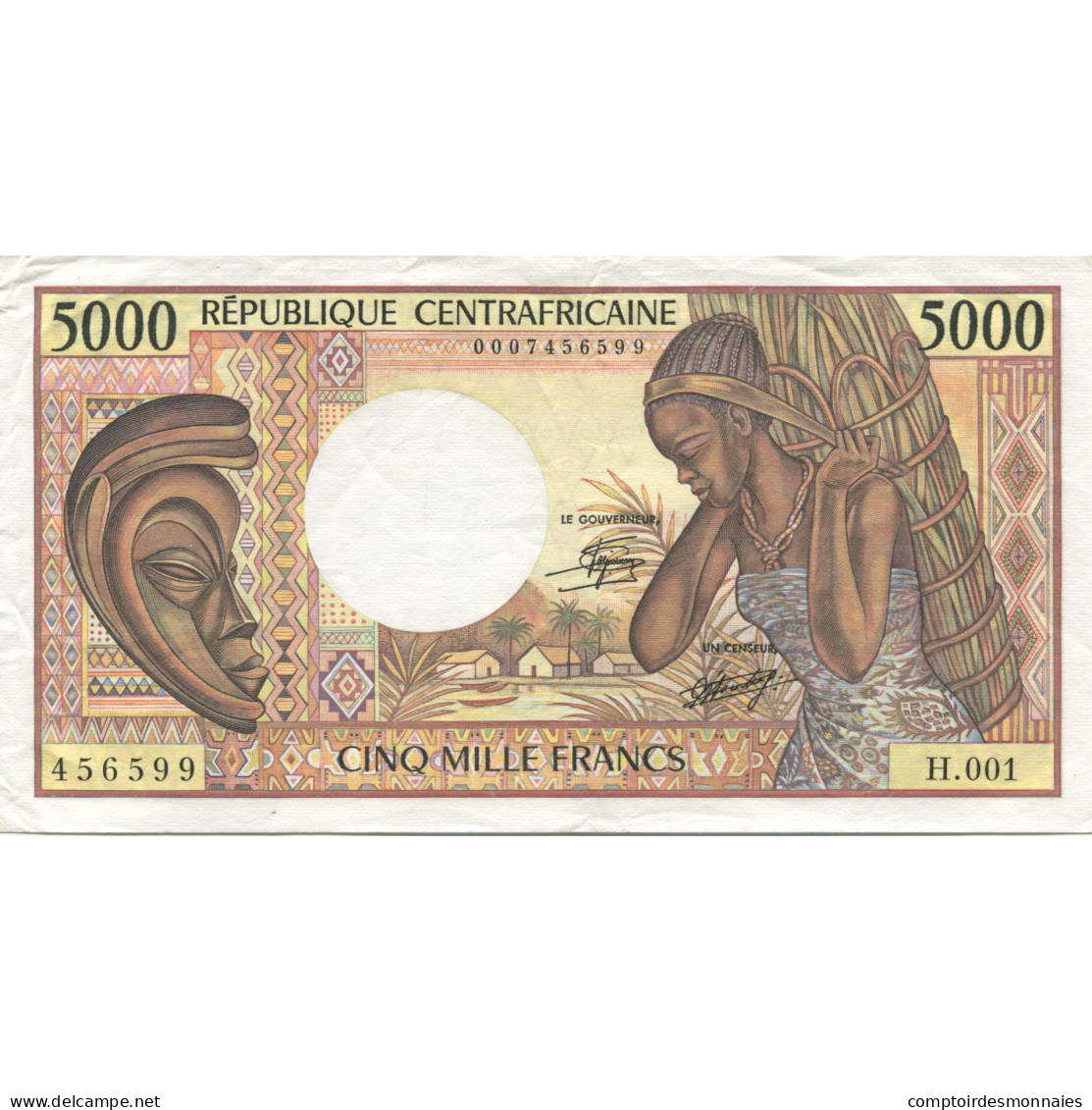Billet, République Centrafricaine, 5000 Francs, KM:12a, TTB+ - Central African Republic