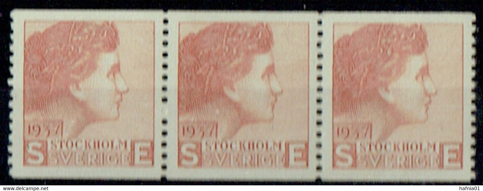 Sweden 1937. Test Stamp By Sven Ewert.  Brown Color.  3-strip MNH. - Essais & Réimpressions